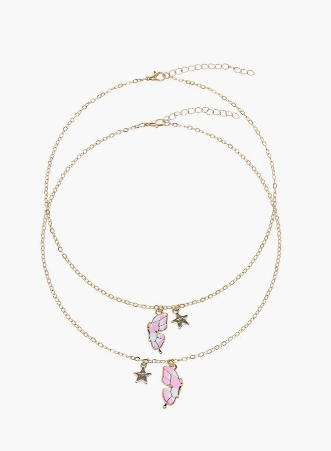 Flora Bella By Shoexpress Butterfly And Star Pendant Necklace With Lobster Clasp Closure - Set Of 2